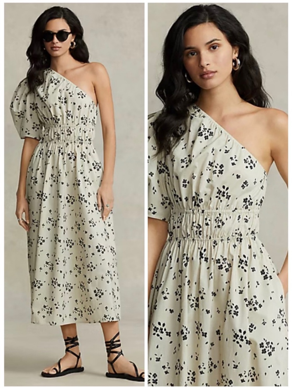 Polo Ralph Lauren 100% cotton Lwen Floral One Shoulder Midi Dress Size 0
